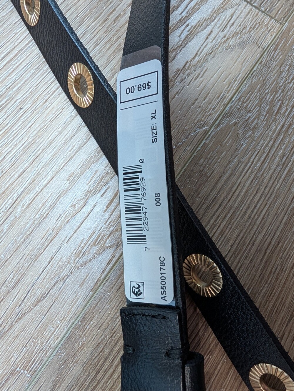 All Saints Textured Eyelet Belt Black Brass Leather XL NWT - Picture 2 of 4